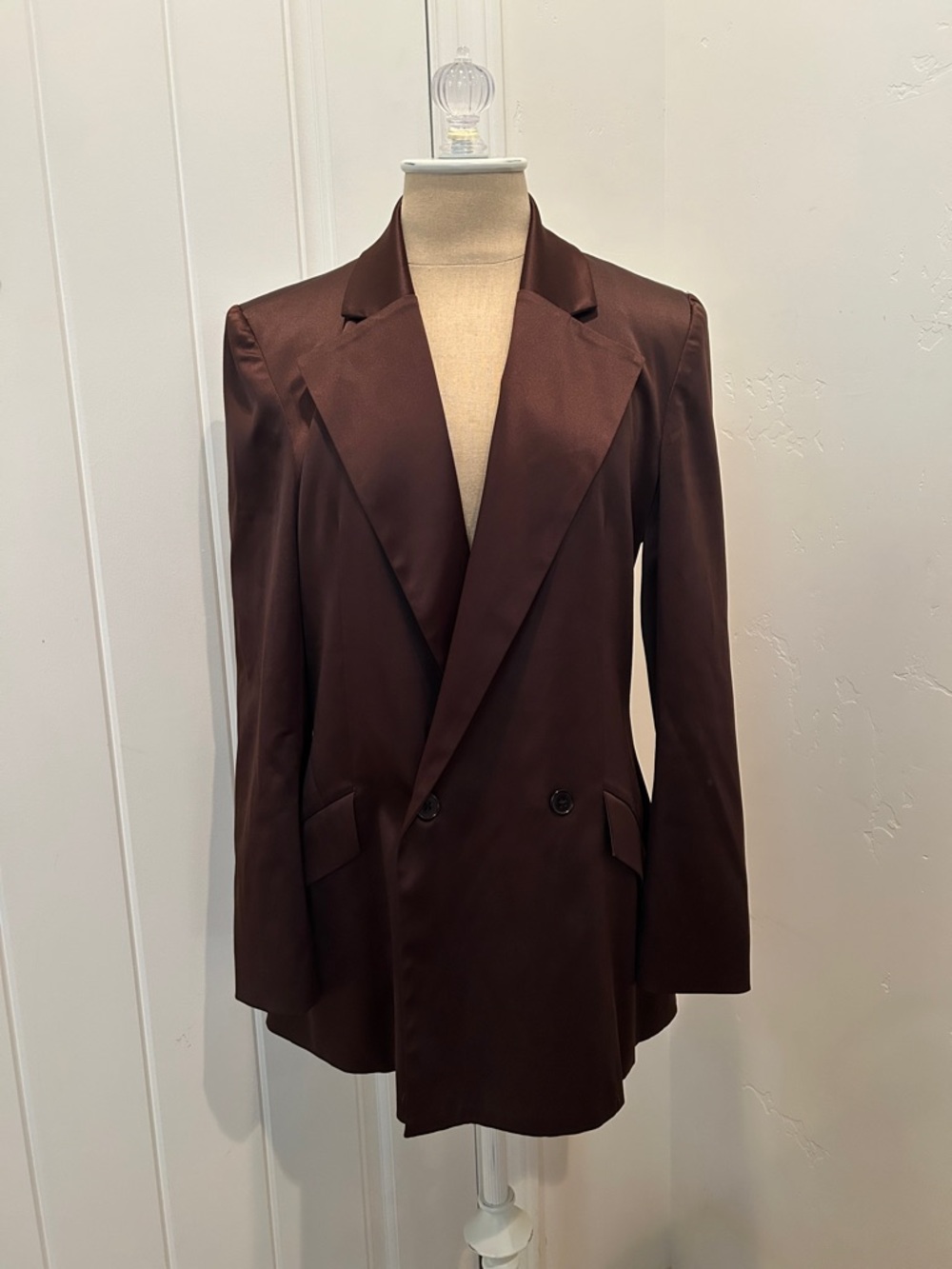 Heidi Merrick Collection Double-Breasted Chocolate Brown Satin Blazer